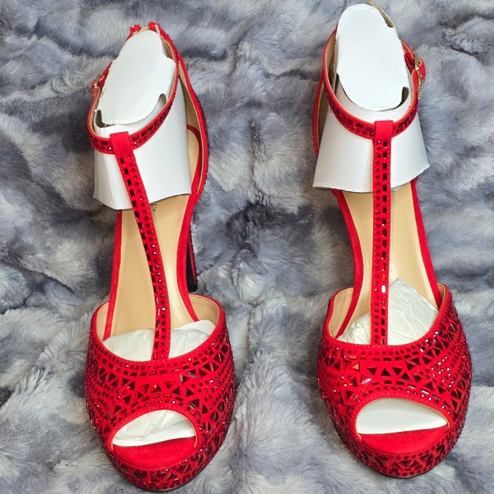 Thalia‎ Sodi Chacey Stiletto Red Rhinestone T-Strap Platform pump Womens 11 - Picture 2 of 8